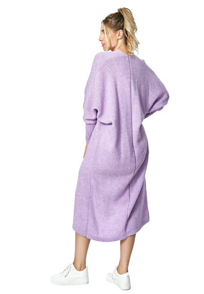 Sweter damski długi bez zapięcia z kimonowym rekawem fioletowy
